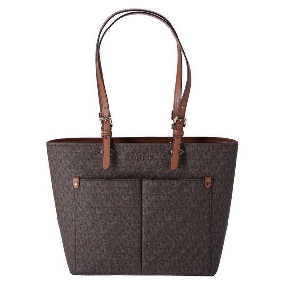 Michael Kors Jet Set Travel Medium Double Pocket Tote Vegan Leather Brown MK - Picture 3 of 8